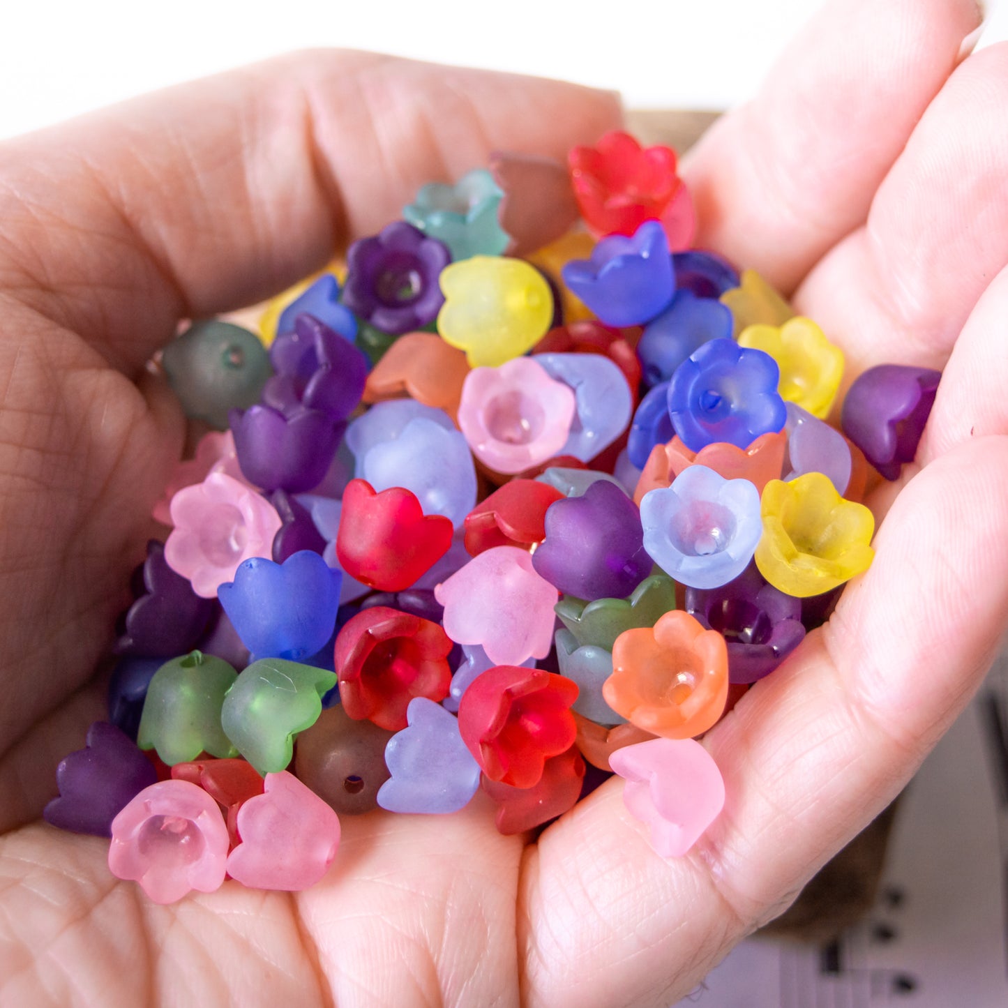 7x10mm Bell Flower Beads in Frosted Acrylic, Two Color Mixes Available