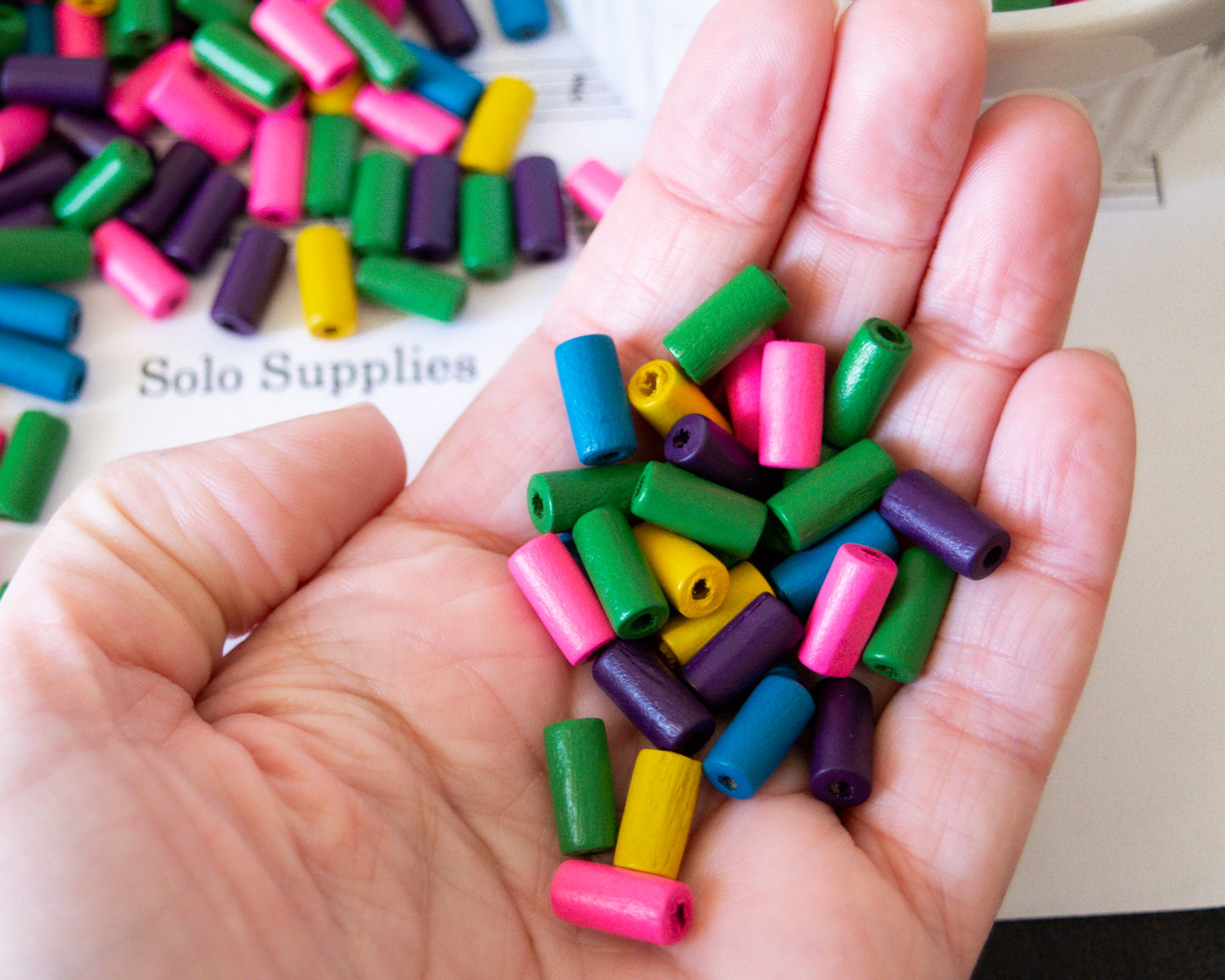 12x6mm Colorful Wooden Beads, Tube Shape