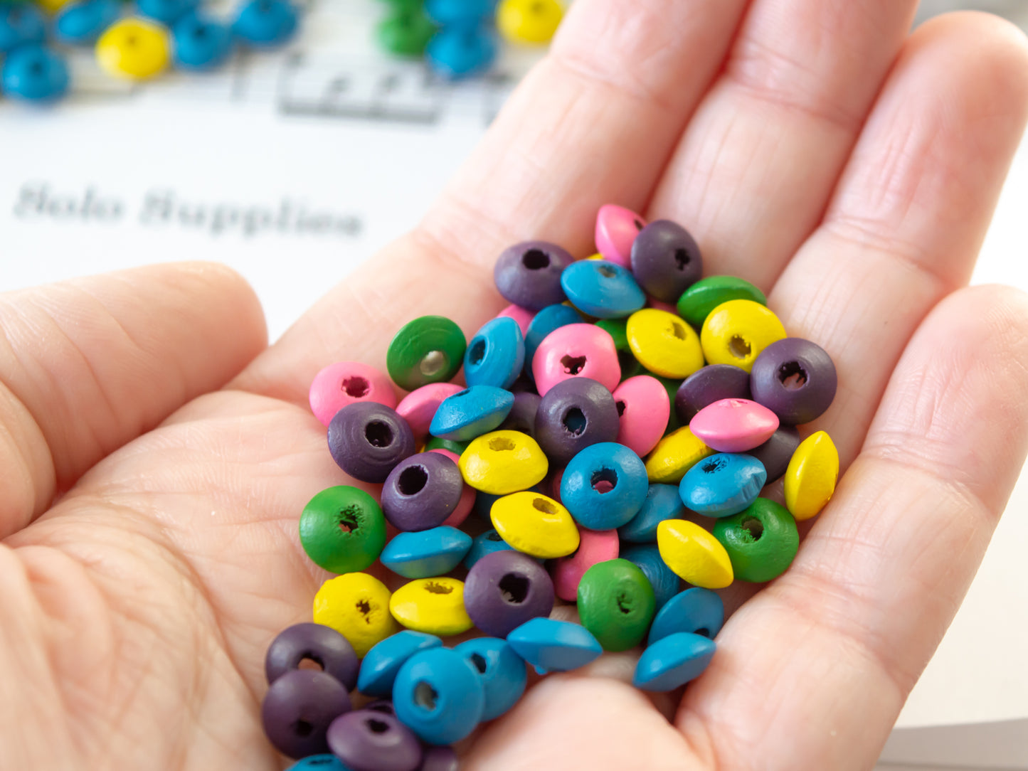 4x8mm Colorful Wooden Beads, Saucer Shaped Rondelles