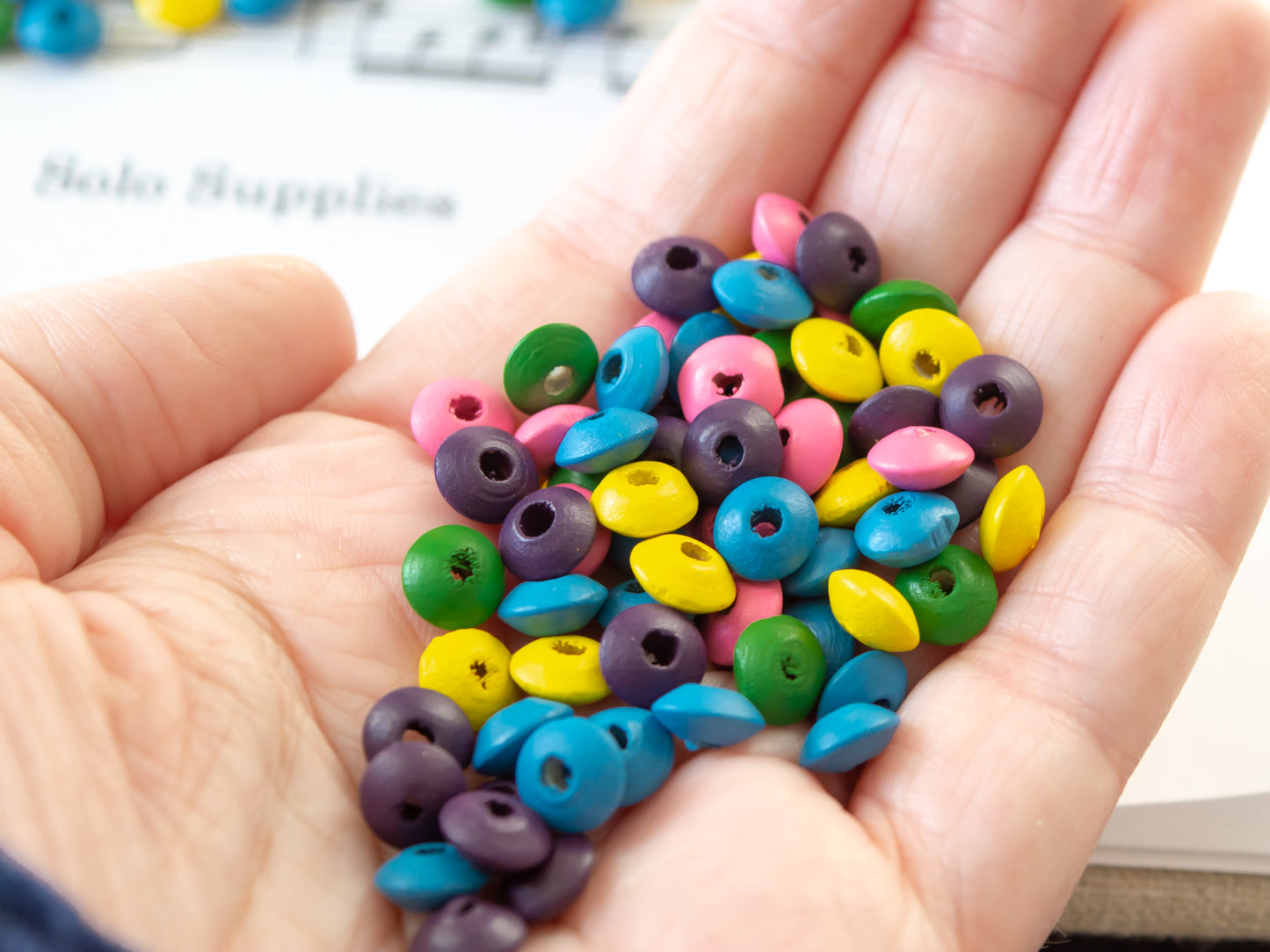 4x8mm Colorful Wooden Beads, Saucer Shaped Rondelles