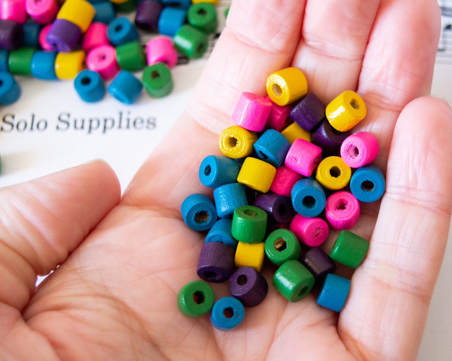6x7mm Colorful Wooden Beads, Tube Shape
