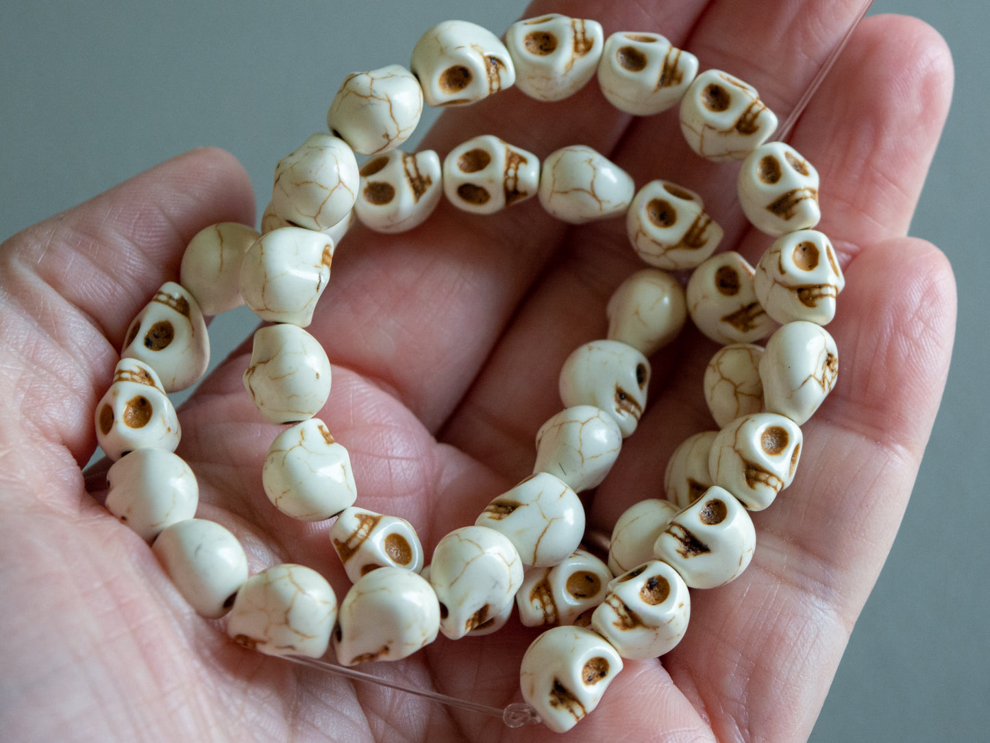 10mm Skull Beads in Faux Howlite, Fun Lightweight Halloween Skeleton Beads 15" Strand