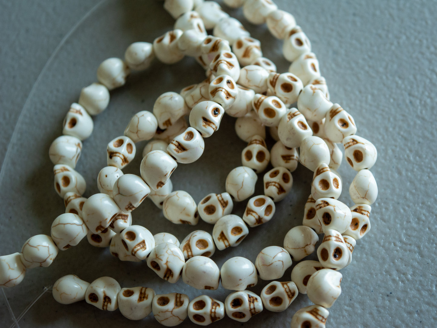 10mm Skull Beads in Faux Howlite, Fun Lightweight Halloween Skeleton Beads 15" Strand
