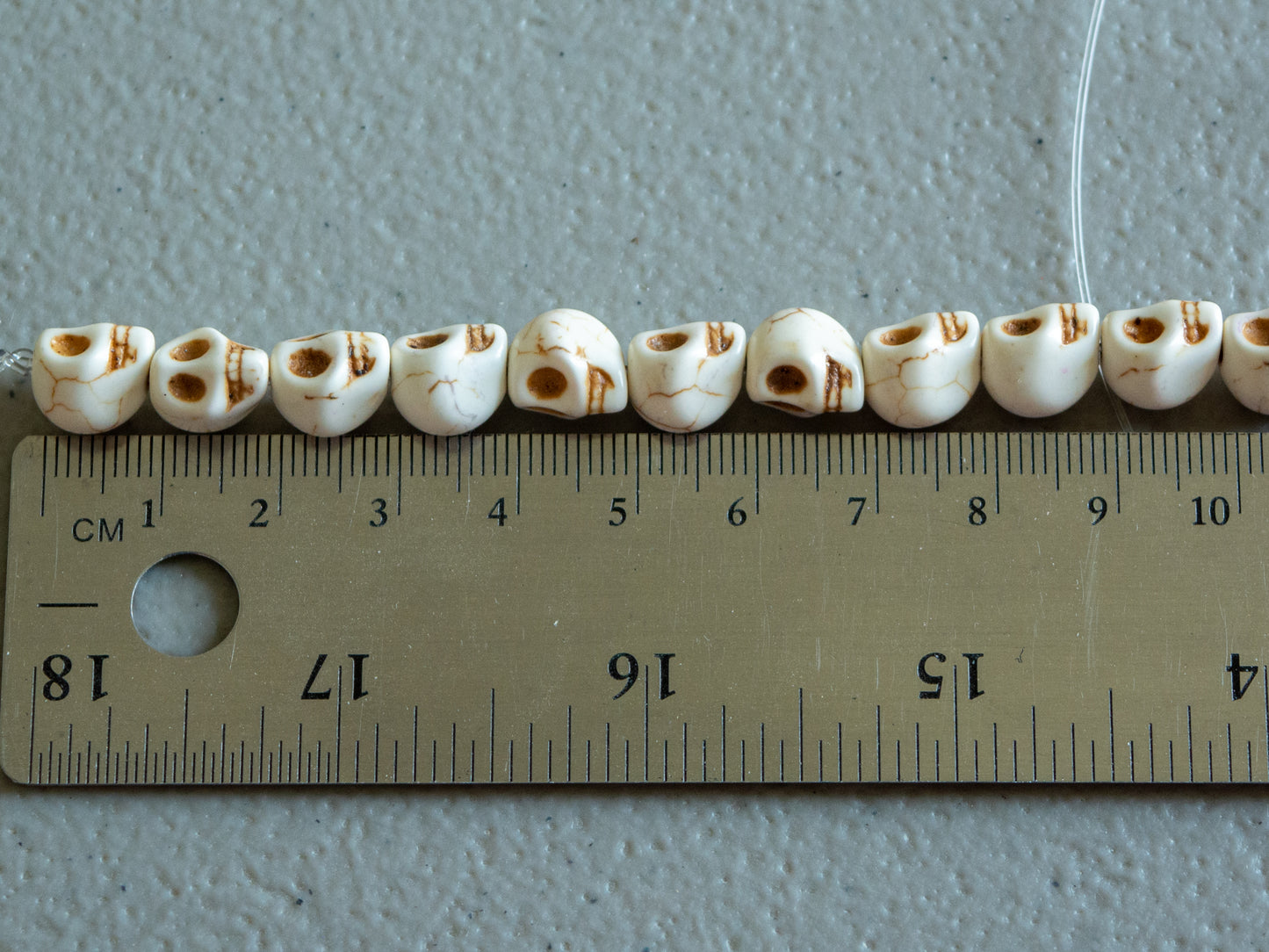 10mm Skull Beads in Faux Howlite, Fun Lightweight Halloween Skeleton Beads 15" Strand