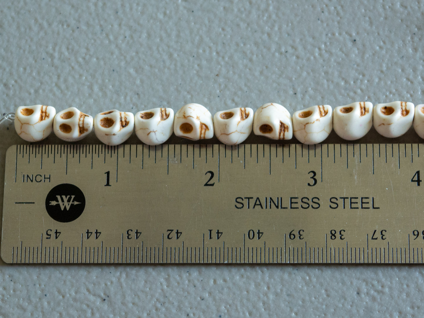 10mm Skull Beads in Faux Howlite, Fun Lightweight Halloween Skeleton Beads 15" Strand