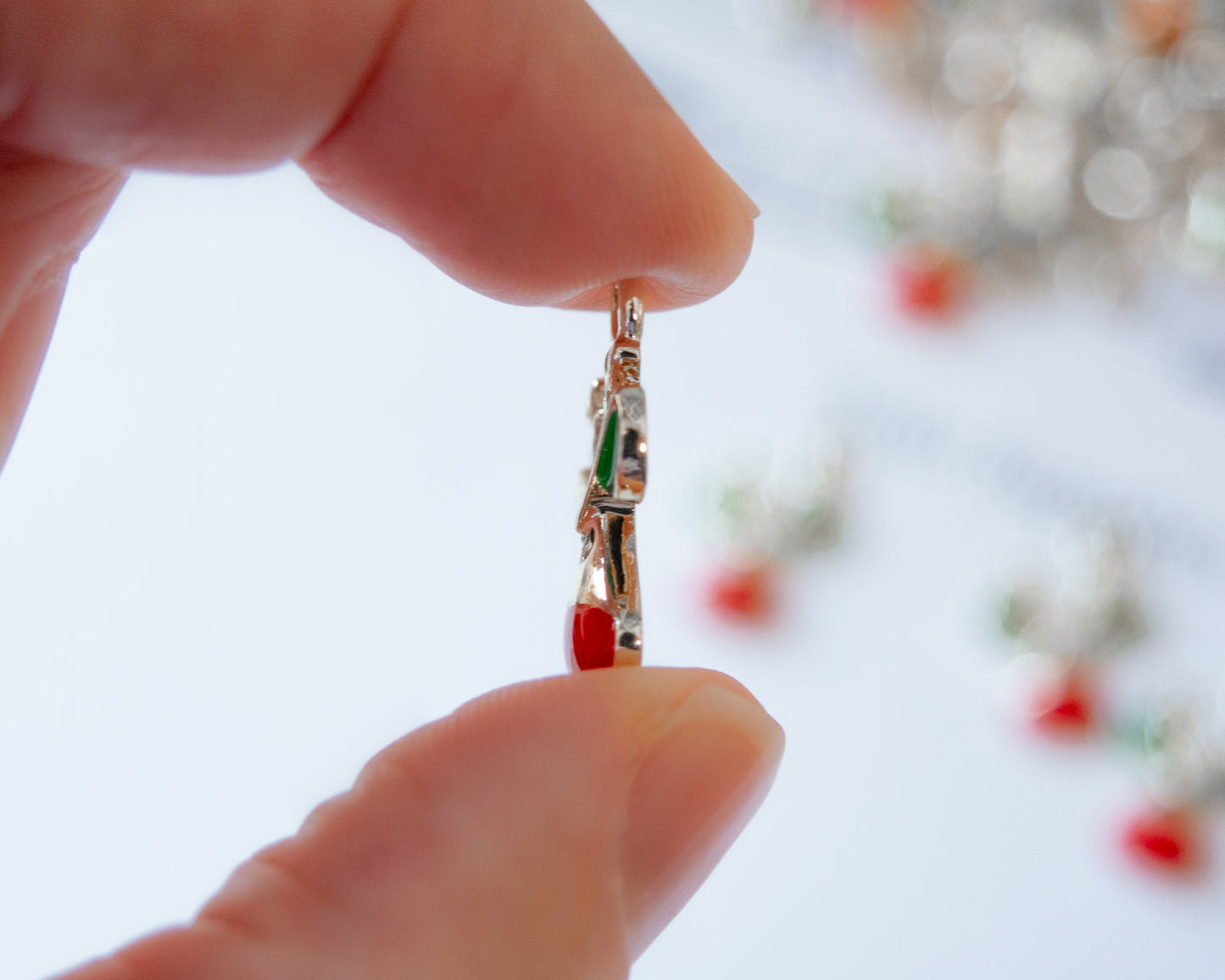 Red Nosed Reindeer Charms, 21mm Long, With Red and Green Enamel
