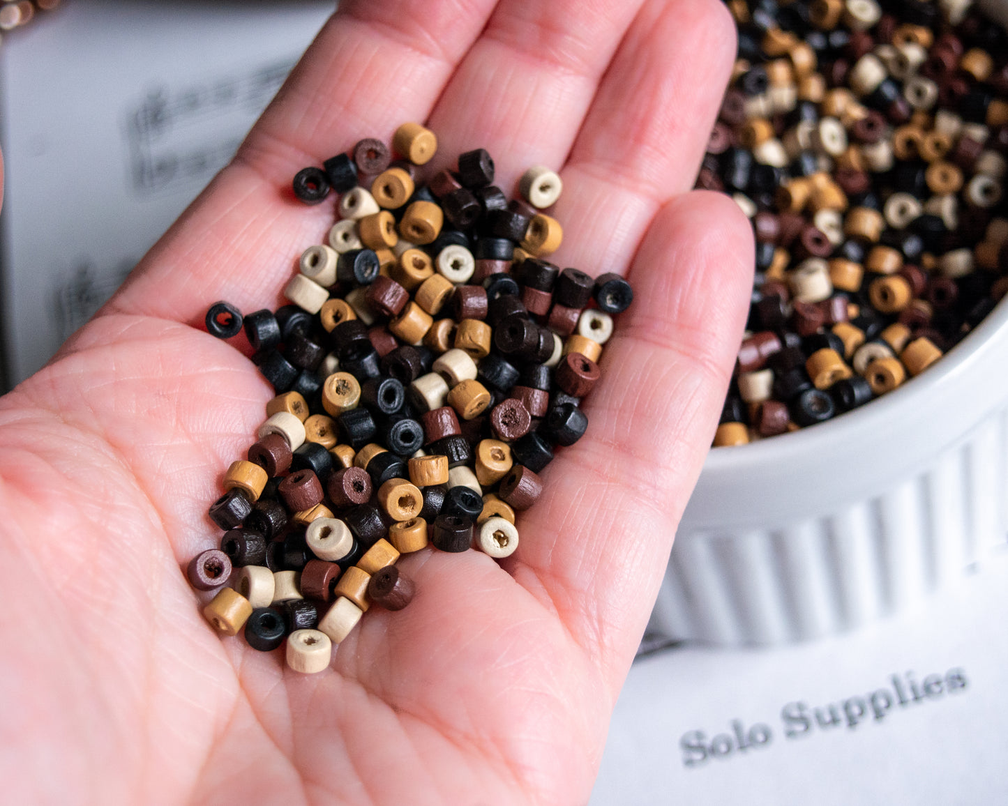 3x4mm Wooden Beads in Mixed Natural Tones, Tube Heishi Shape