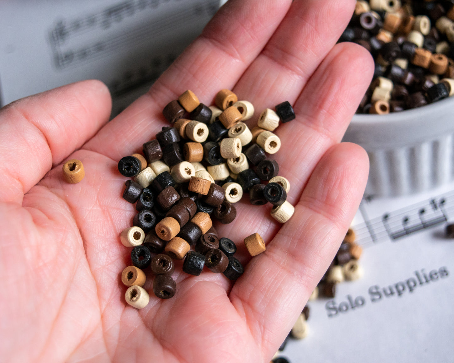 4x5mm Wooden Beads in Mixed Natural Tones, Tube Heishi Shape