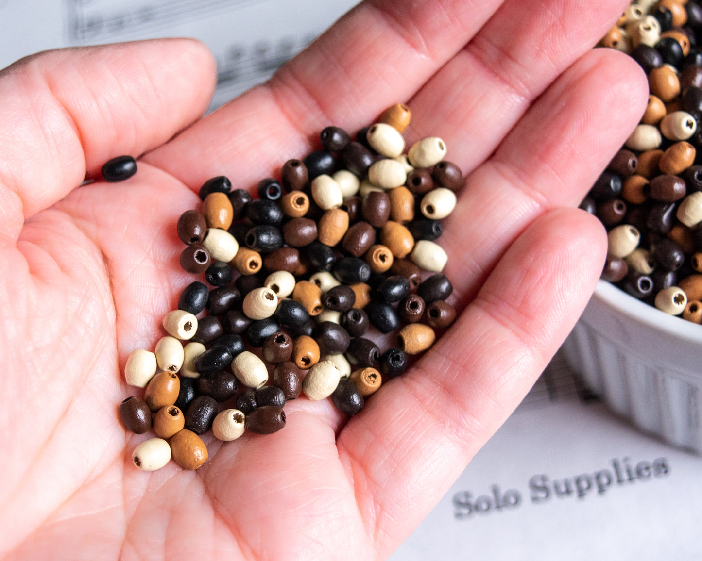 5x4mm Wooden Beads in Mixed Natural Tones, Oval Rice Shape