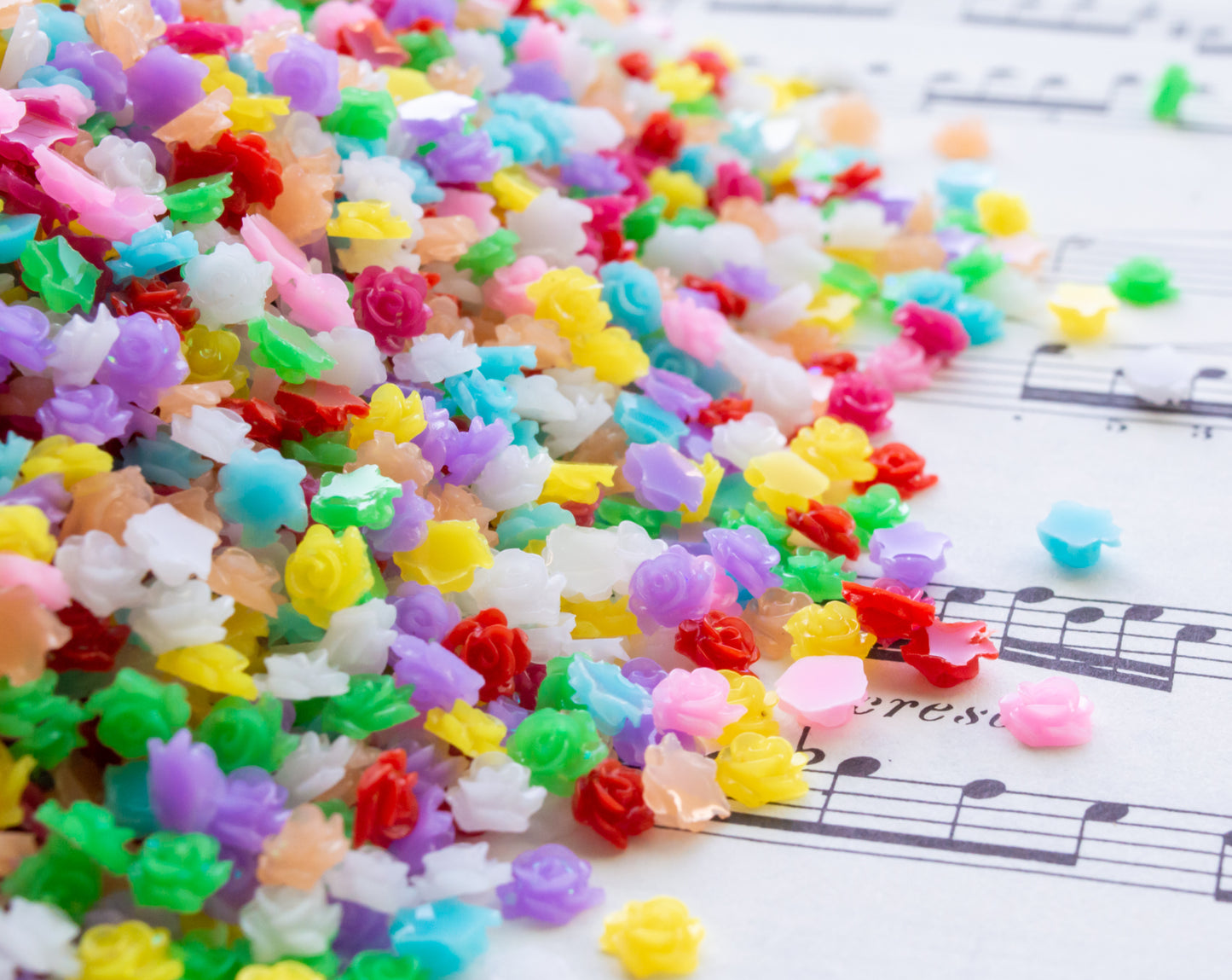 5.5mm Rose Cabochons in Colorful Resin with Glitter