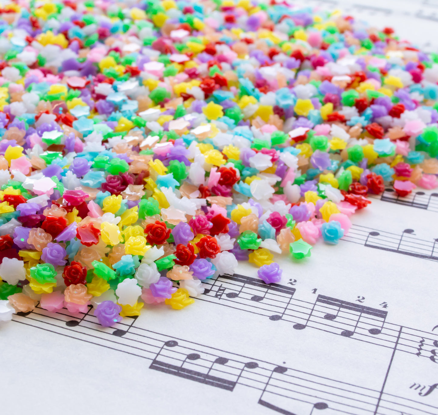 5.5mm Rose Cabochons in Colorful Resin with Glitter