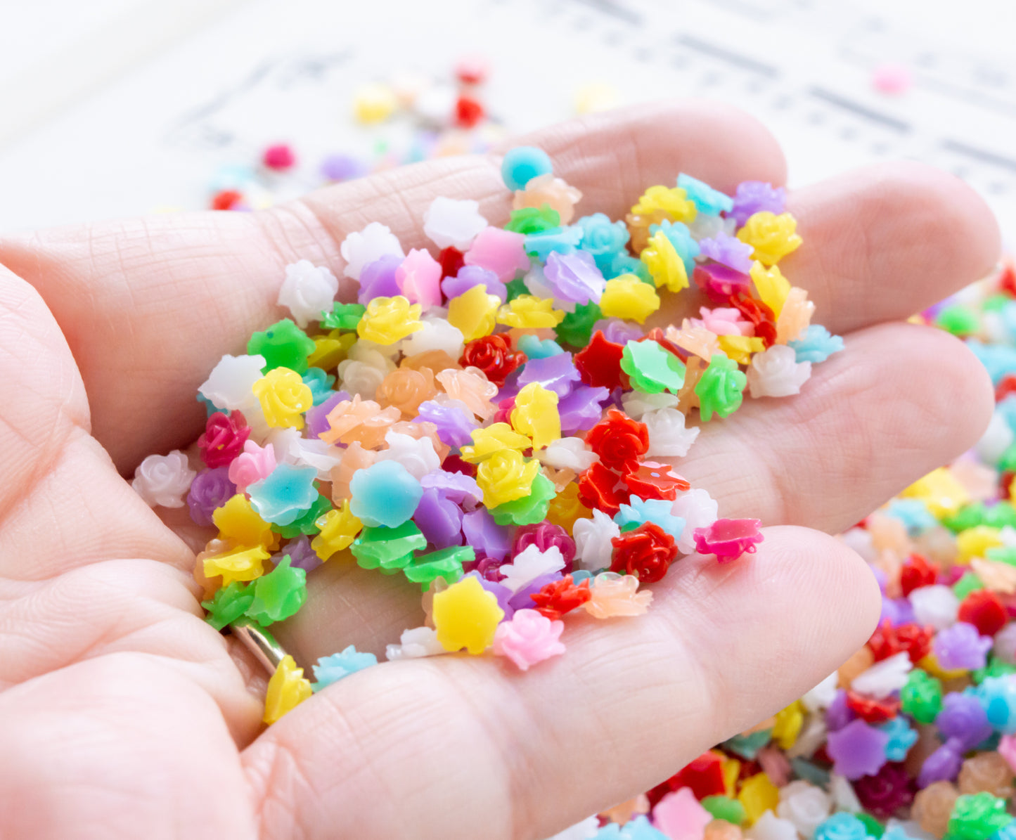 5.5mm Rose Cabochons in Colorful Resin with Glitter