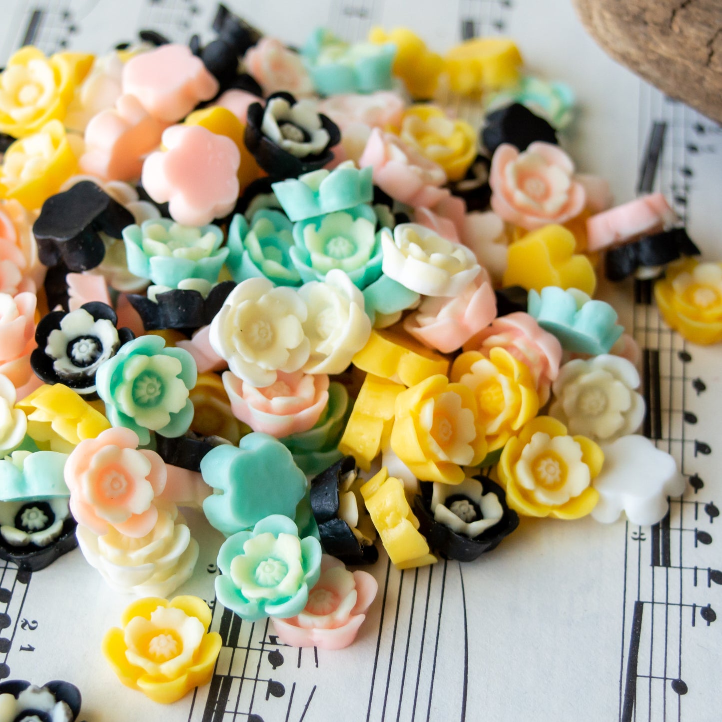 13mm Cherry Blossom Cabochons in Colorful Minty Two-Tone Resin