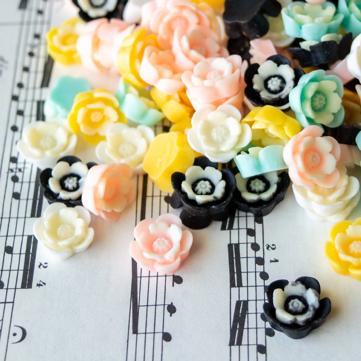 13mm Cherry Blossom Cabochons in Colorful Minty Two-Tone Resin
