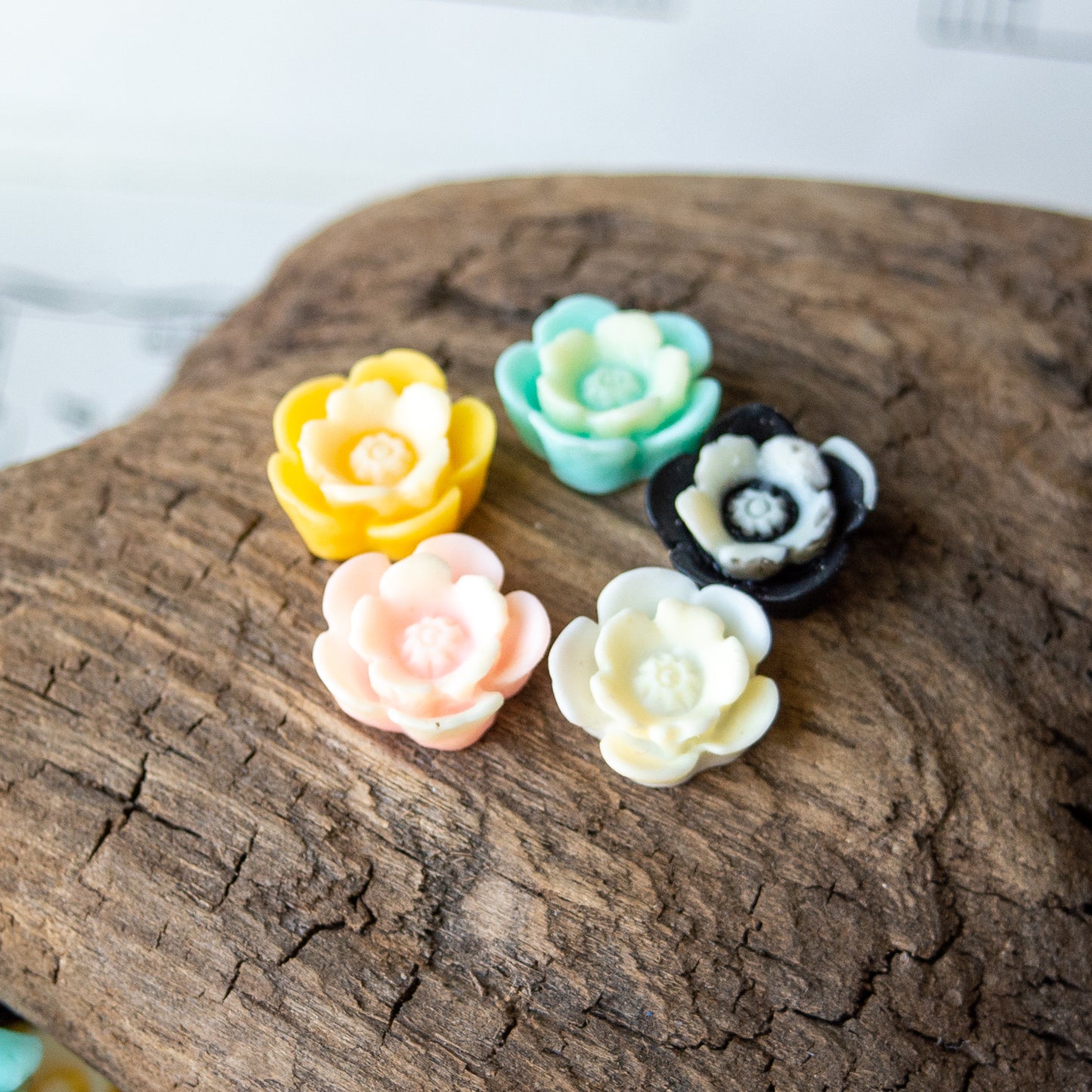 13mm Cherry Blossom Cabochons in Colorful Minty Two-Tone Resin