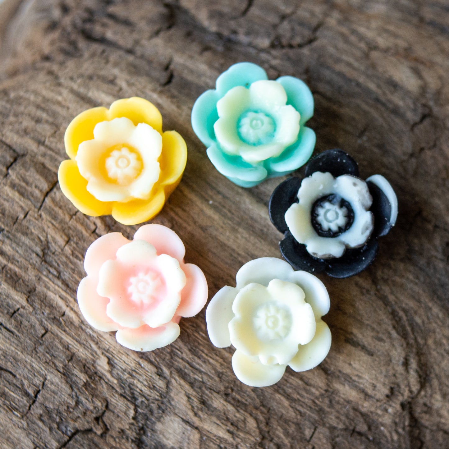 13mm Cherry Blossom Cabochons in Colorful Minty Two-Tone Resin