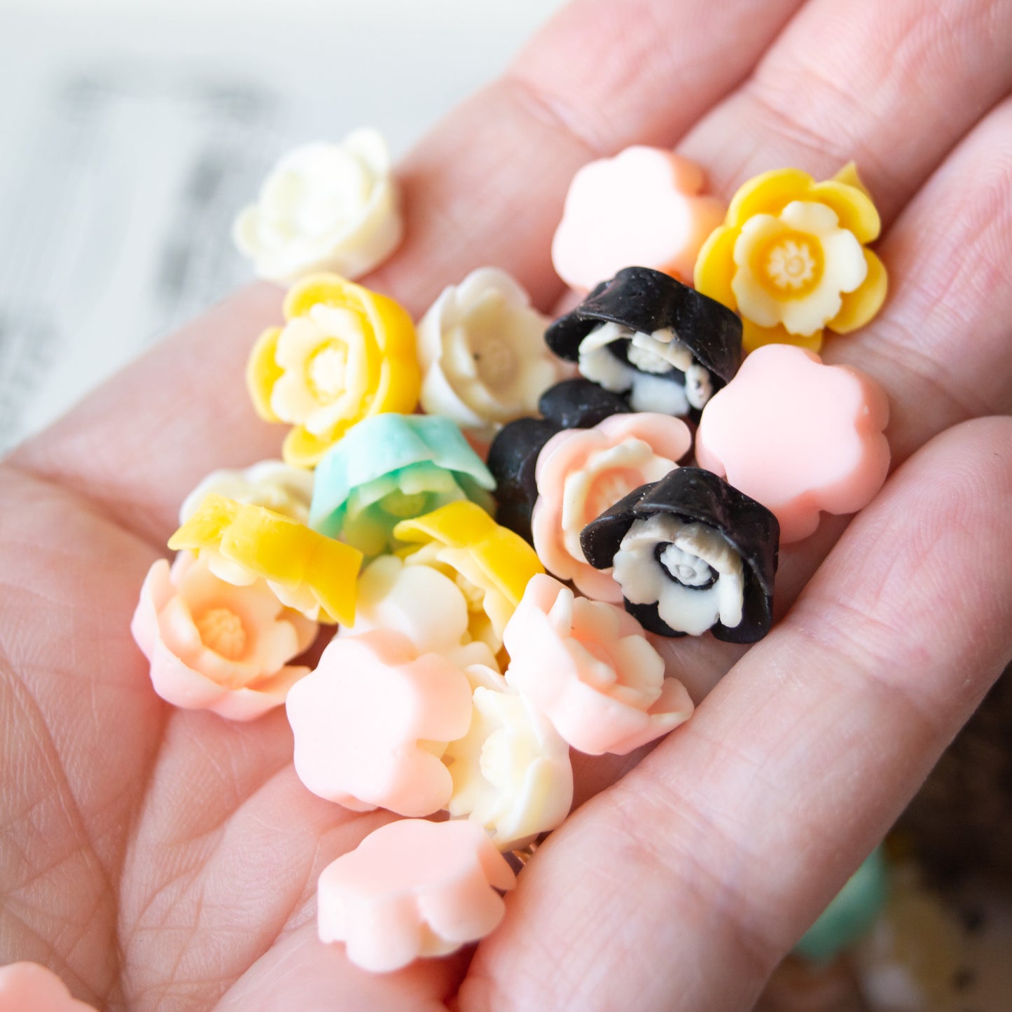 13mm Cherry Blossom Cabochons in Colorful Minty Two-Tone Resin