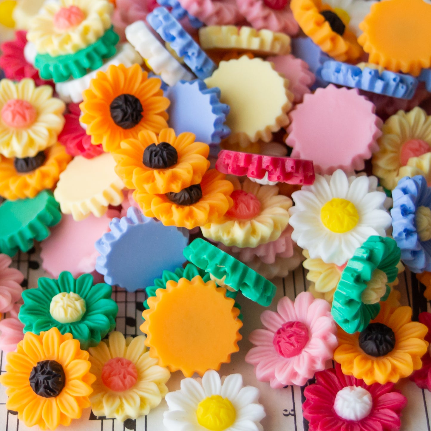 16mm Sunflower Cabochons in Bright Two Tone Colors