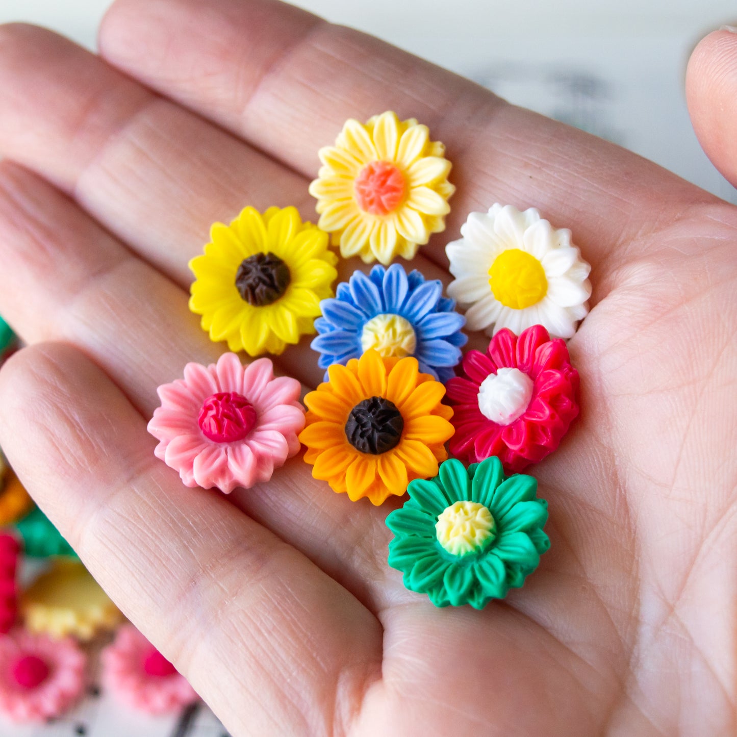 16mm Sunflower Cabochons in Bright Two Tone Colors