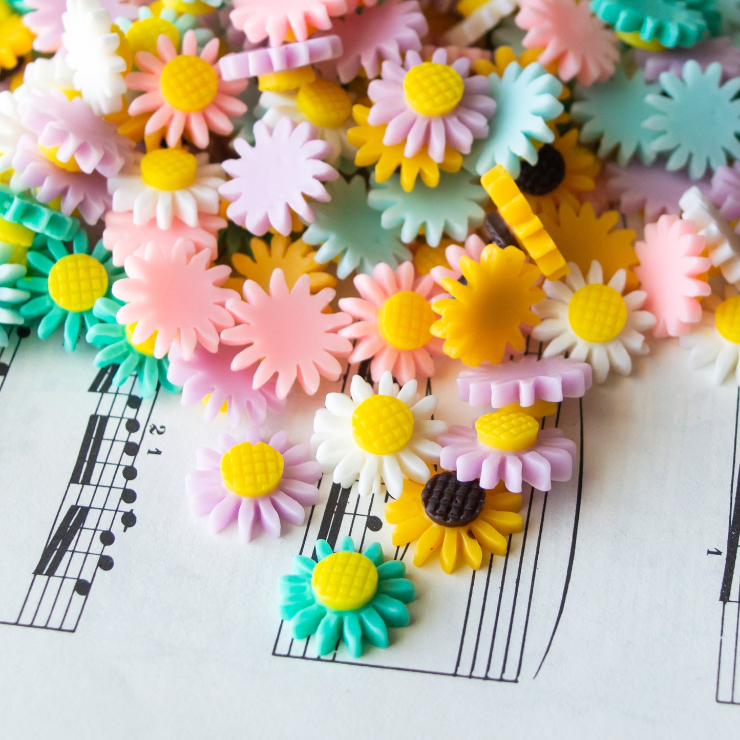 16mm Flower Cabochons with Large Center in Pastel Two Tone Colors