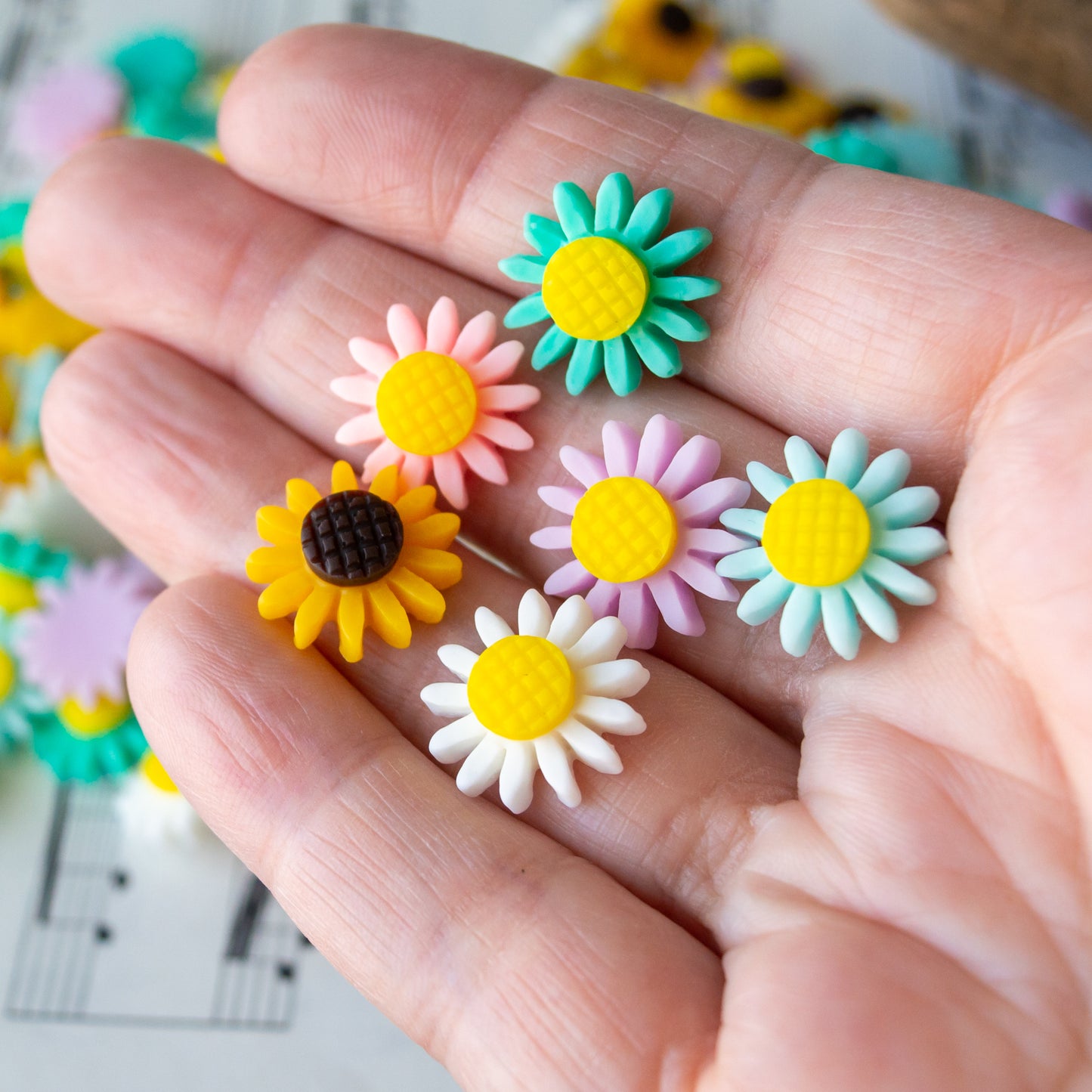 16mm Flower Cabochons with Large Center in Pastel Two Tone Colors