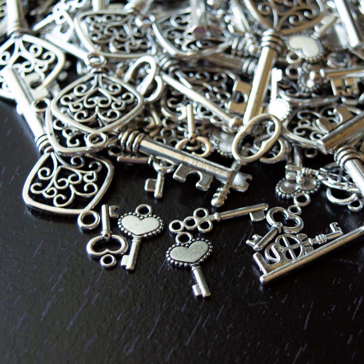 Assorted Key Charms and Pendants in Antiqued Silver Finish