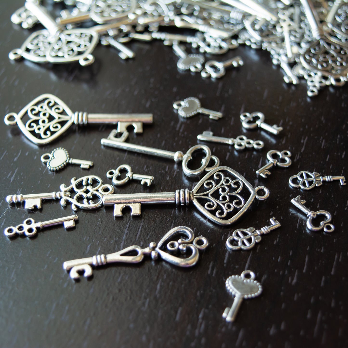 Assorted Key Charms and Pendants in Antiqued Silver Finish