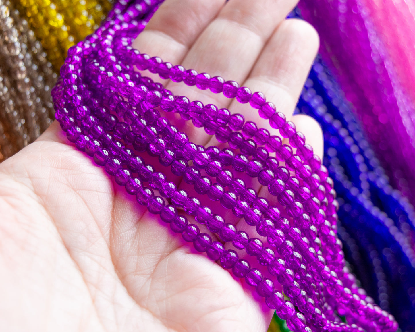 4x4.5mm Crackle Glass Beads 30" Strand, Choose Your Color