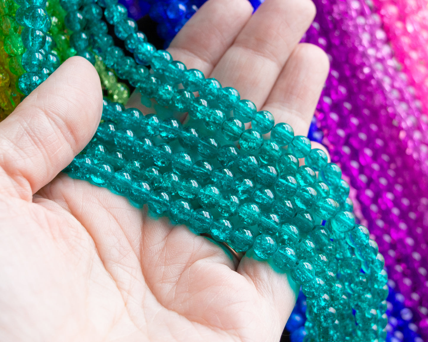 6x6.5mm Crackle Glass Beads 30" Strand, Choose Your Color