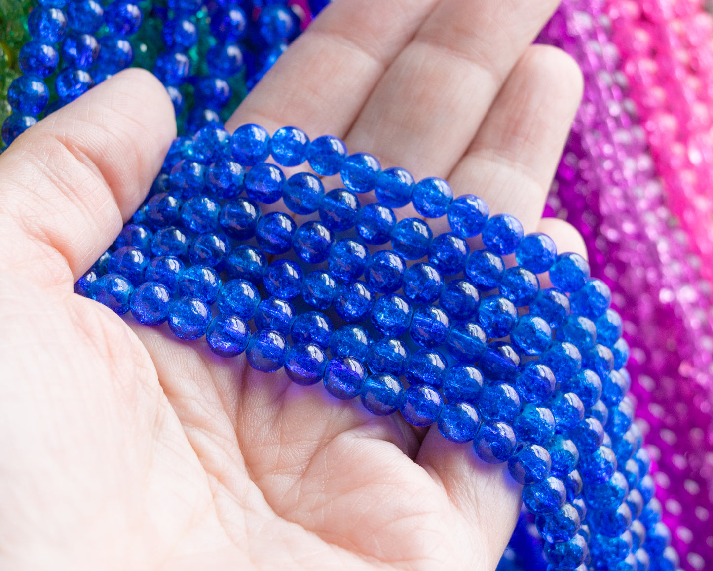 6x6.5mm Crackle Glass Beads 30" Strand, Choose Your Color