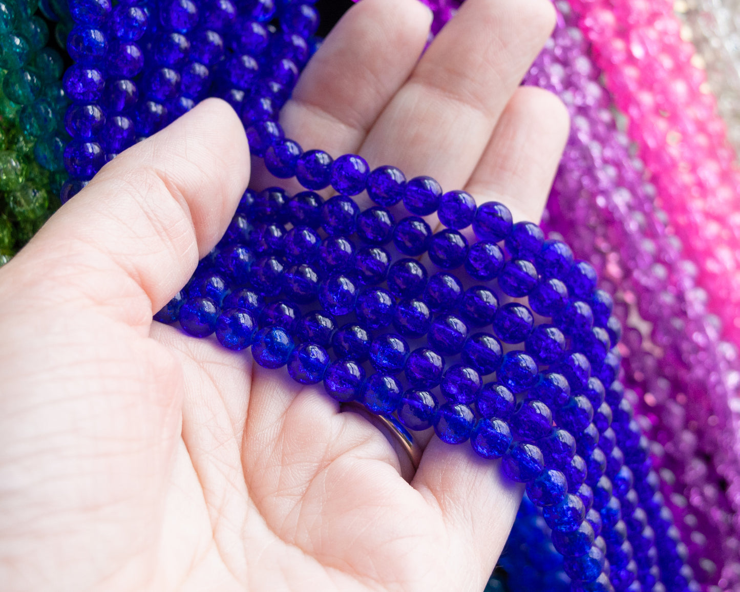 6x6.5mm Crackle Glass Beads 30" Strand, Choose Your Color