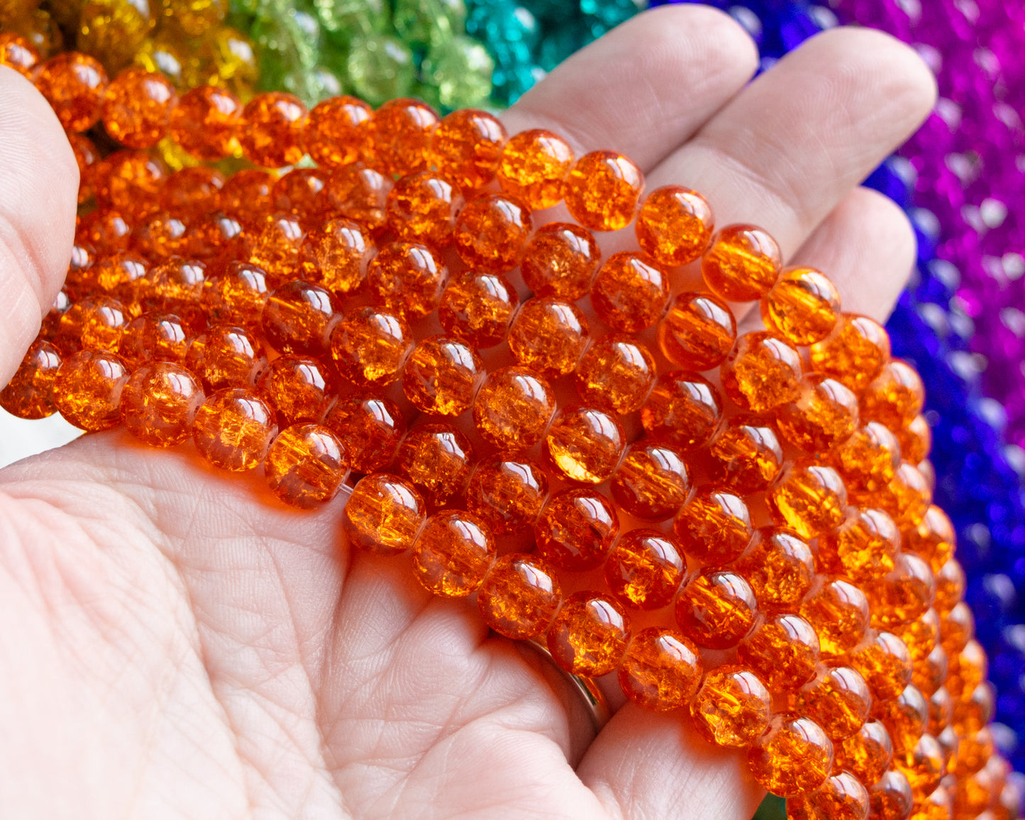 8x8.25mm Crackle Glass Beads 30" Strand, Choose Your Color
