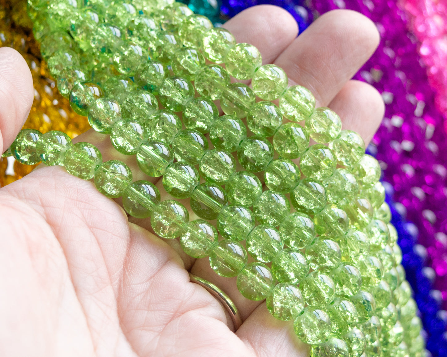 8x8.25mm Crackle Glass Beads 30" Strand, Choose Your Color