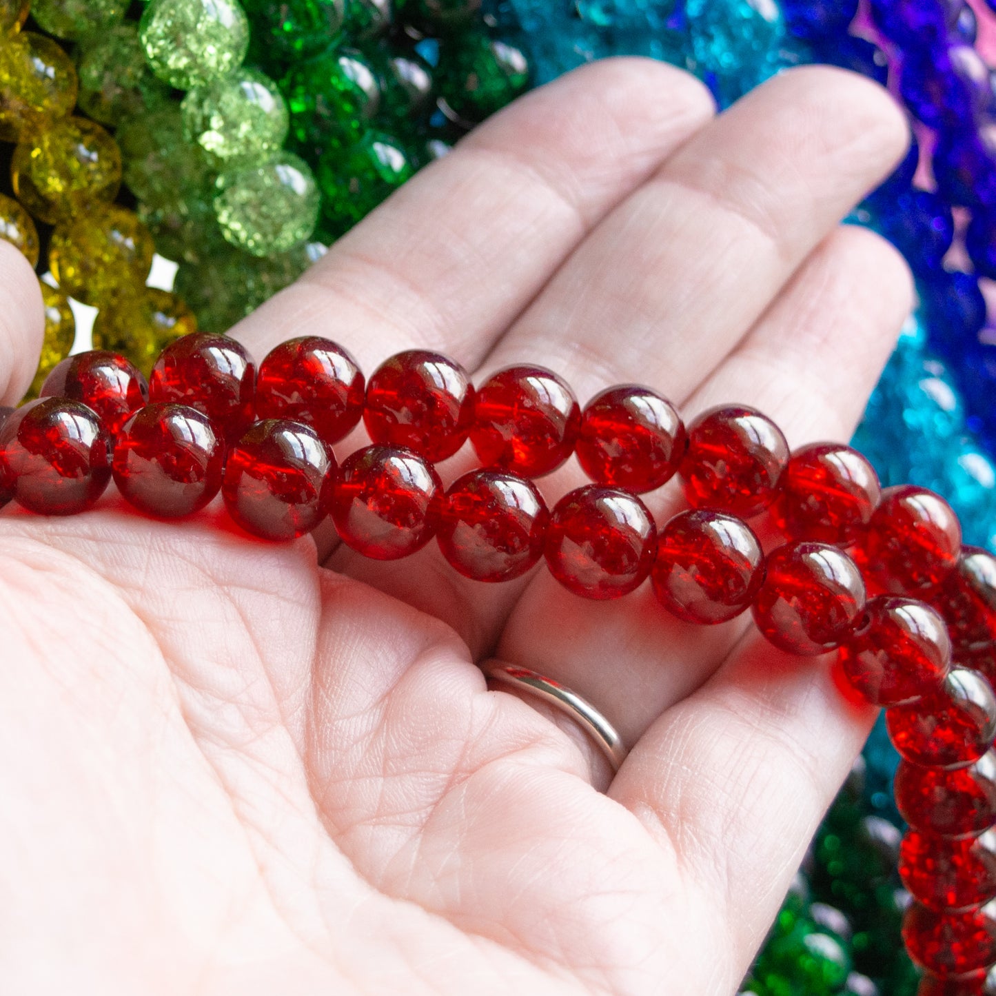 9.5x10mm Crackle Glass Beads 30" Strand, Choose Your Color