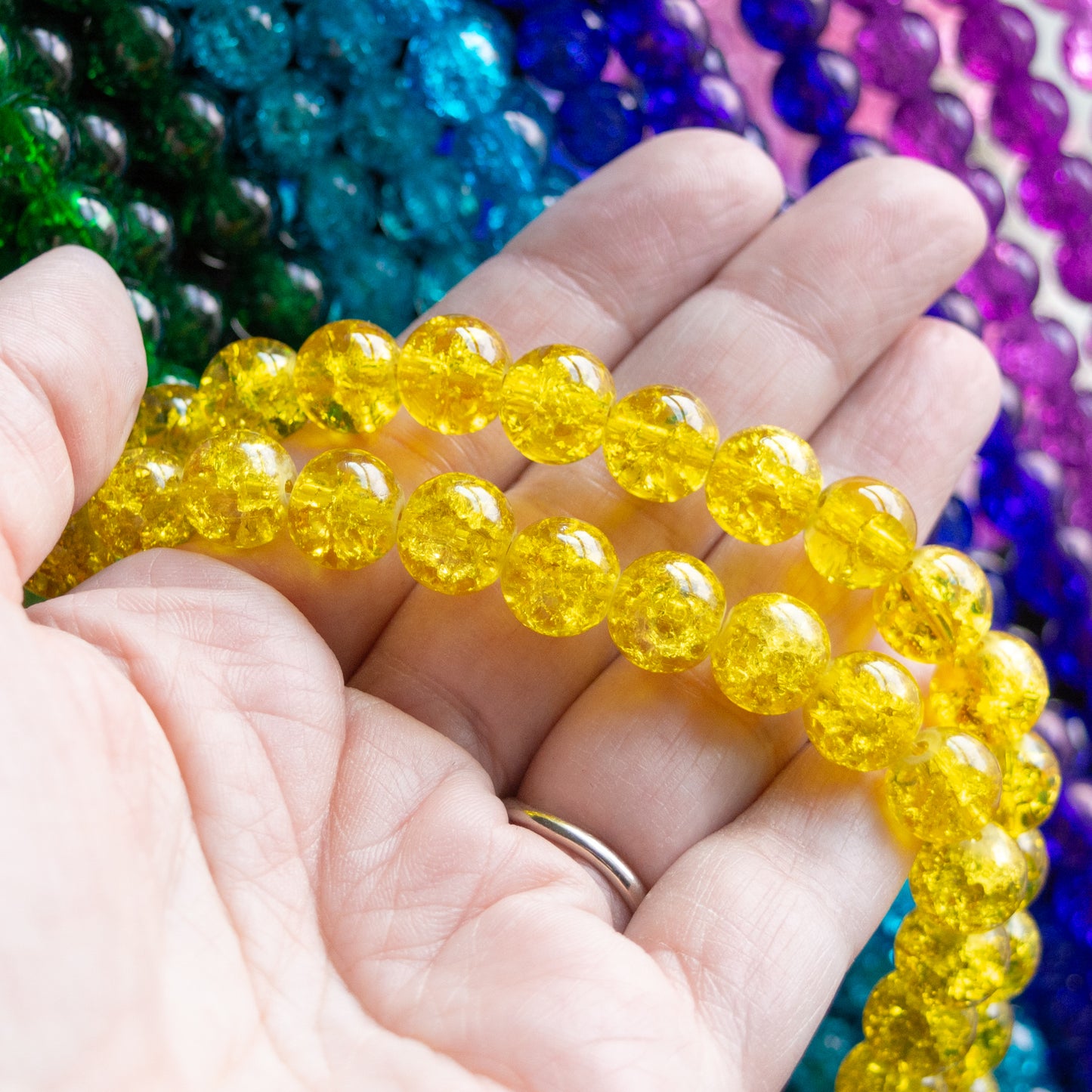 9.5x10mm Crackle Glass Beads 30" Strand, Choose Your Color