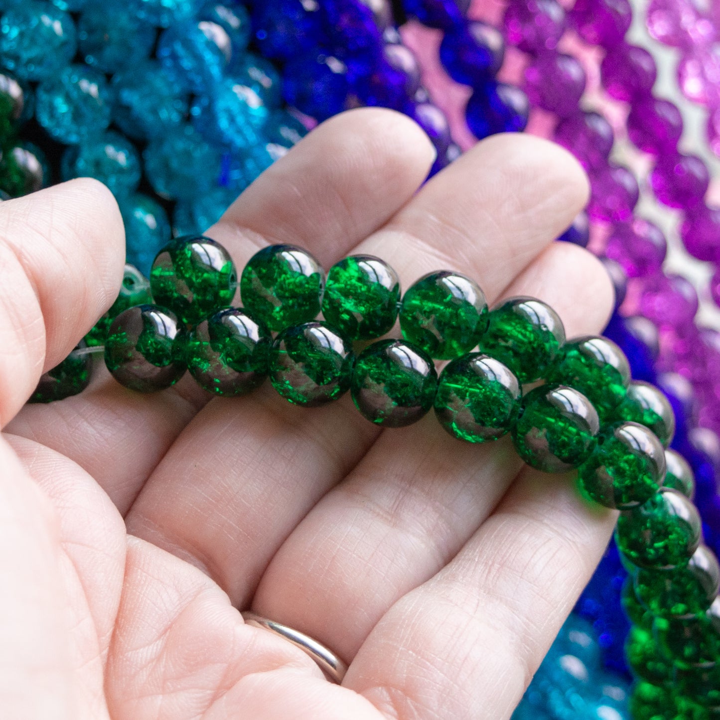 9.5x10mm Crackle Glass Beads 30" Strand, Choose Your Color