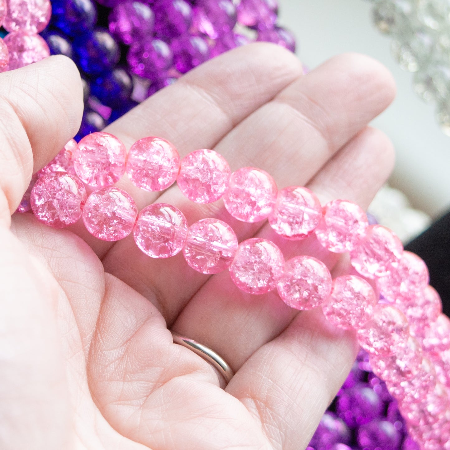 9.5x10mm Crackle Glass Beads 30" Strand, Choose Your Color