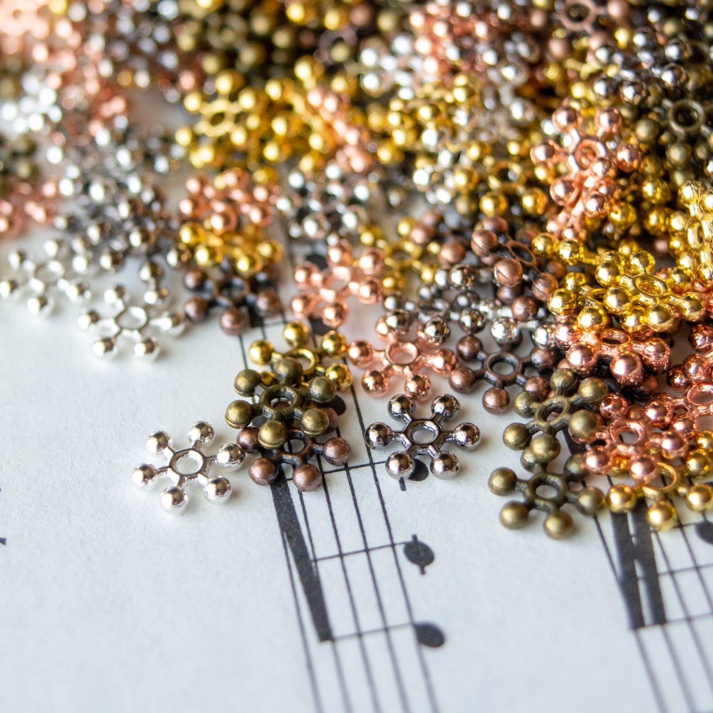 7.5mm Snowflake Spacer Beads in Multiple Colors of Metal Alloy