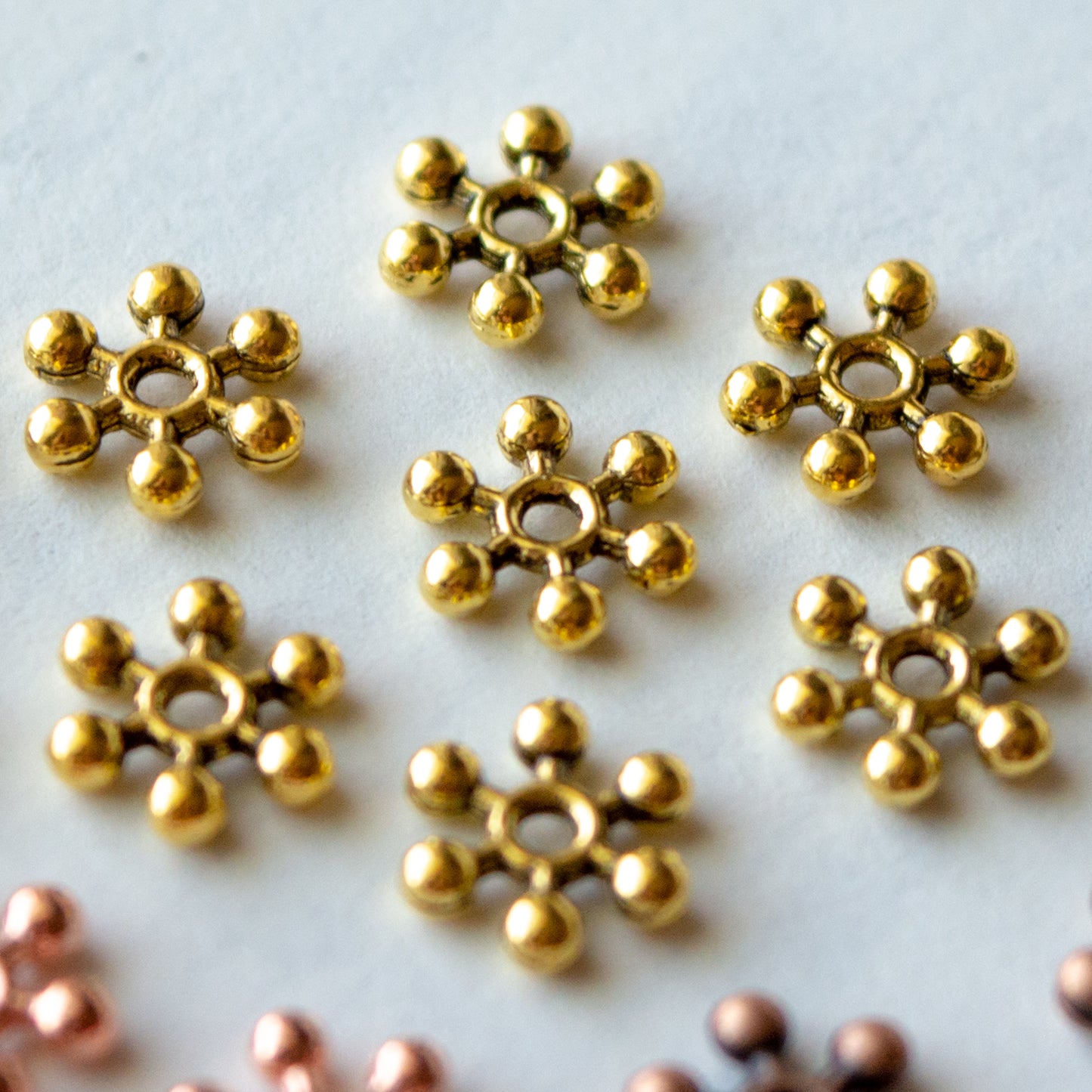 7.5mm Snowflake Spacer Beads in Multiple Colors of Metal Alloy