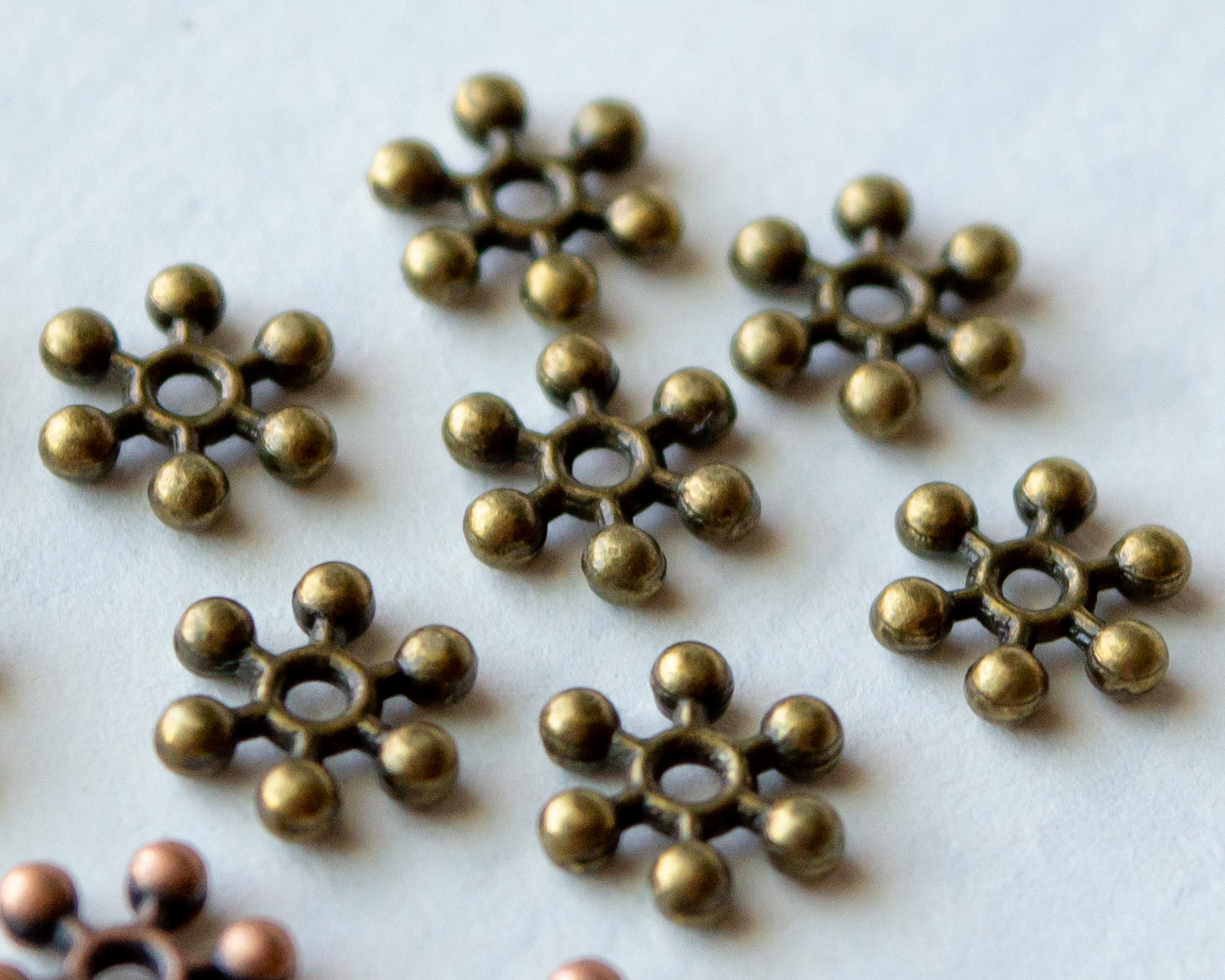 7.5mm Snowflake Spacer Beads in Multiple Colors of Metal Alloy