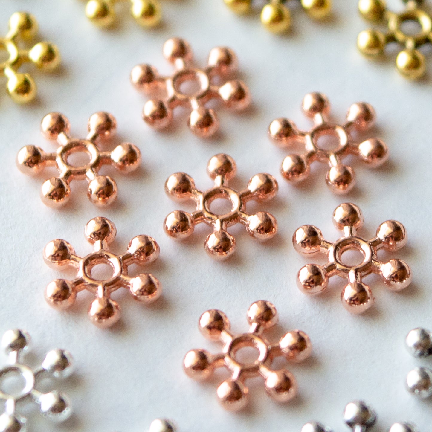 7.5mm Snowflake Spacer Beads in Multiple Colors of Metal Alloy