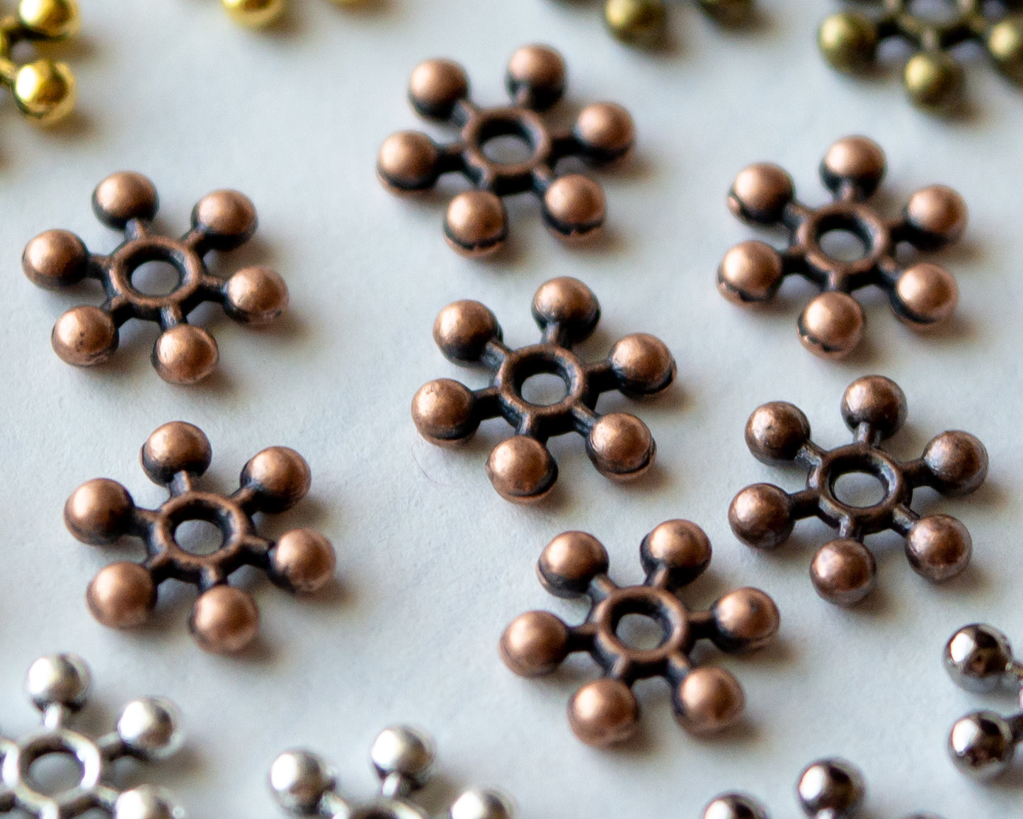 7.5mm Snowflake Spacer Beads in Multiple Colors of Metal Alloy