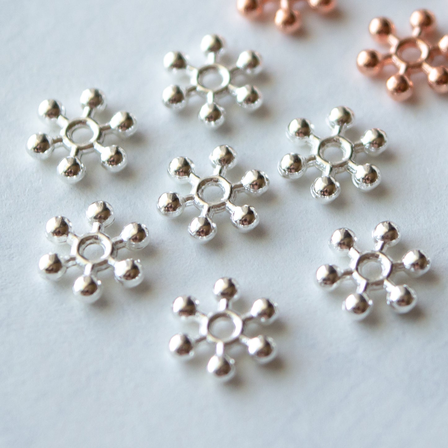 7.5mm Snowflake Spacer Beads in Multiple Colors of Metal Alloy