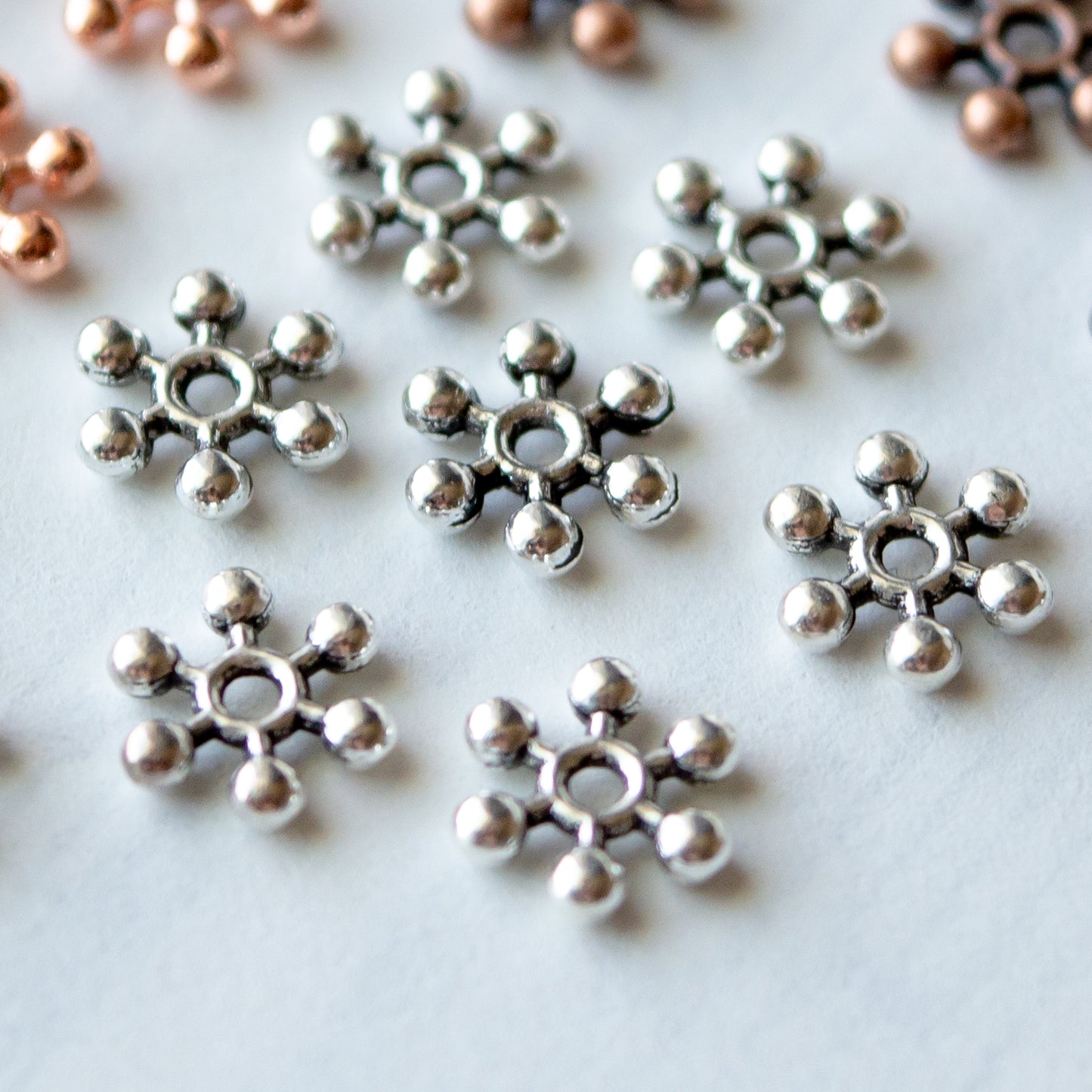 7.5mm Snowflake Spacer Beads in Multiple Colors of Metal Alloy