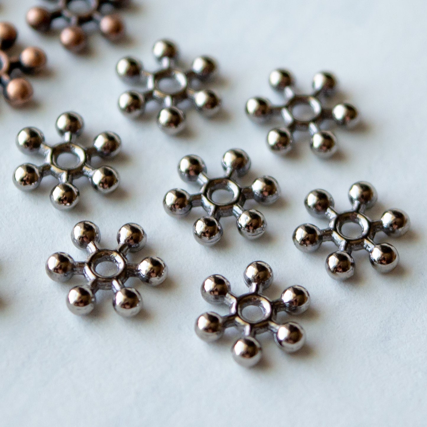 7.5mm Snowflake Spacer Beads in Multiple Colors of Metal Alloy