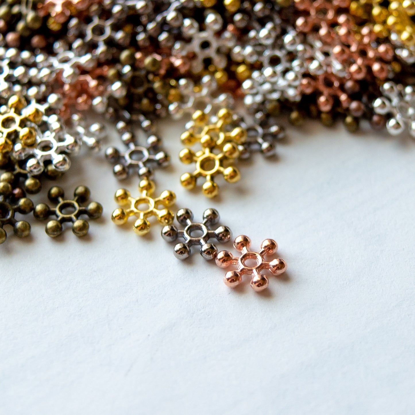 7.5mm Snowflake Spacer Beads in Multiple Colors of Metal Alloy