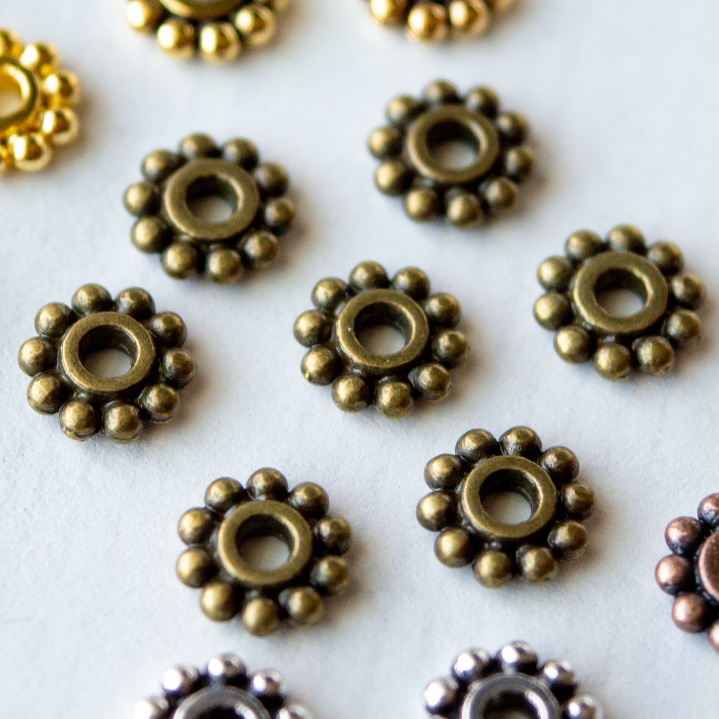 7mm Beaded Rondelle Spacer Beads in Multiple Colors of Metal Alloy