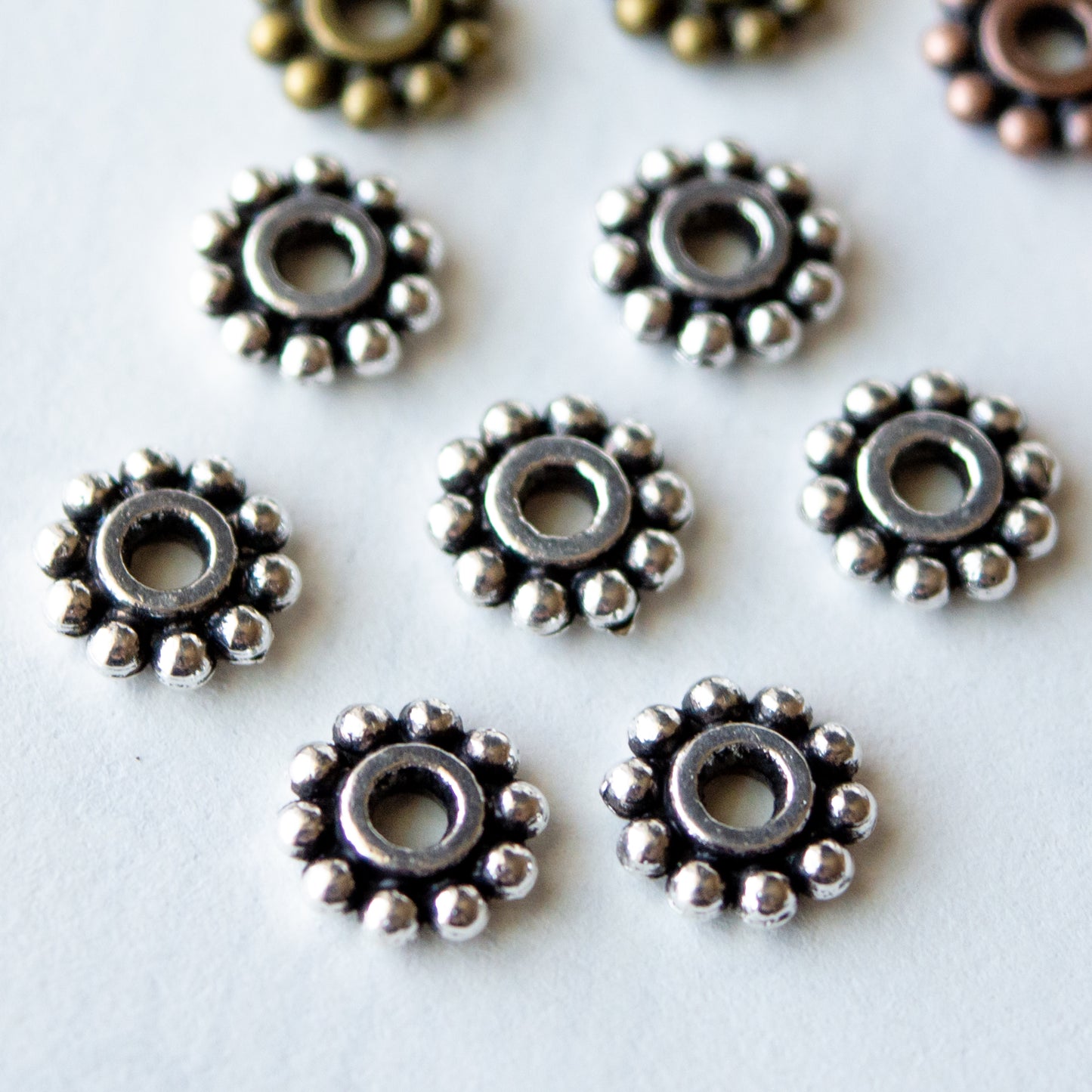 7mm Beaded Rondelle Spacer Beads in Multiple Colors of Metal Alloy