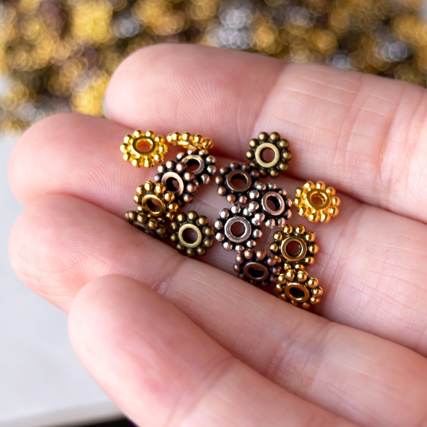 7mm Beaded Rondelle Spacer Beads in Multiple Colors of Metal Alloy