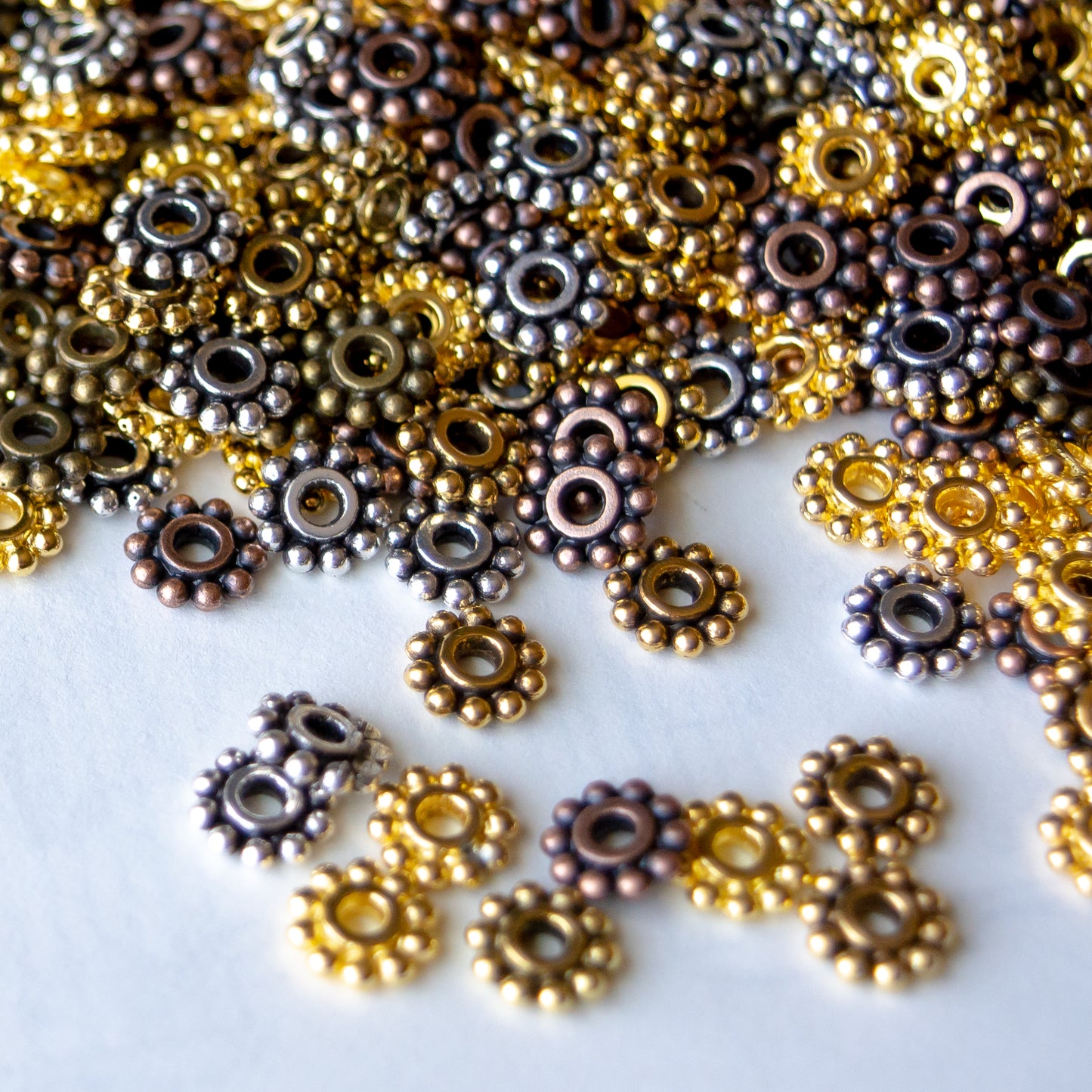7mm Beaded Rondelle Spacer Beads in Multiple Colors of Metal Alloy
